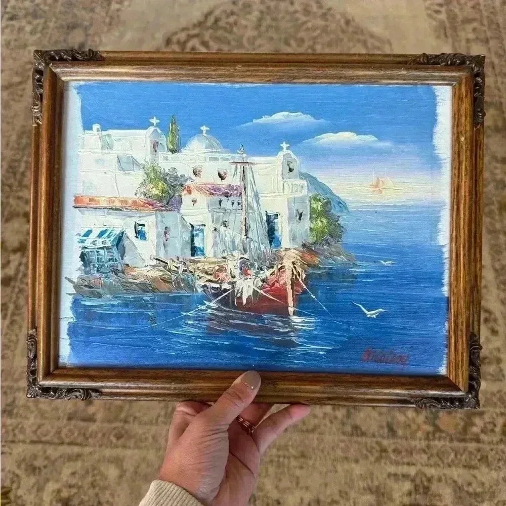 Vintage 60s/70s Beautiful hand-painted coastal scene signed by Nico Laoy